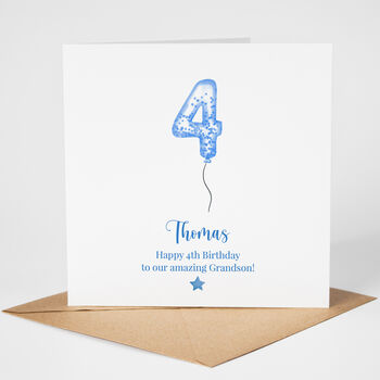 Personalised Blue Balloon 4th Birthday Card, 2 of 5