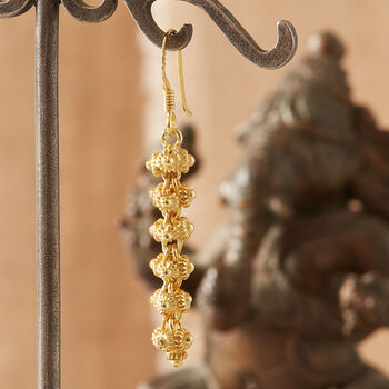 Gold Filigree Beaded Drop Earrings, 18 K Vermeil, 2 of 6