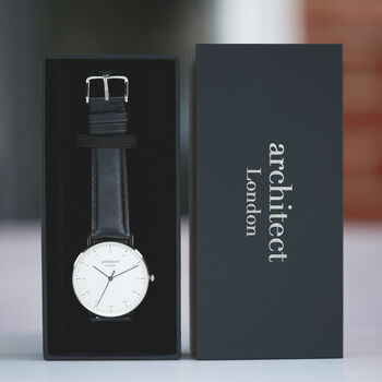 Personalised Groomsman And Best Man Watch – Minimalist White Face, Black Leather Strap, 5 of 5