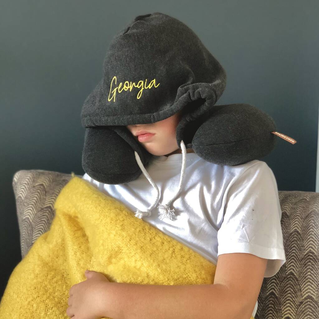 Personalised Travel Pillow With Hoodie By The Alphabet Gift Shop