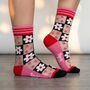 Daisy Checkerboard Combed Cotton Sheer Pop Socks In Pink, thumbnail 1 of 4