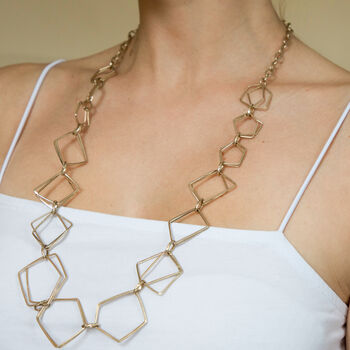 Antique Finish Layered Interlinked Geometric Opera Necklace, 2 of 3