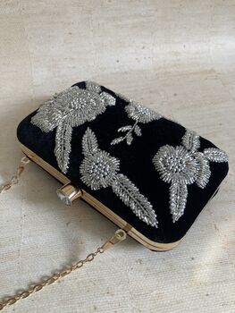 Black Floral Velvet Clutch Bag, 5 of 10