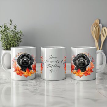 Personalised Dog Mug Black Cockapoo In An Autumn Wreath, 2 of 2