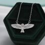 Flying Barn Owl Pendant Necklace In Sterling Silver, thumbnail 1 of 10