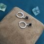 Sterling Silver Black Cz Star Huggie Hoop Earrings, thumbnail 4 of 12