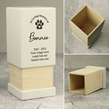 Personalised Pet Memorial Wooden Urn With Paws, 7 of 7