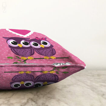 Pink Owl Couple Cushion Cover For Valentine's Day, 3 of 4