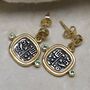Gold Plated Sterling Silver Hieroglyphics Square Earrings, thumbnail 1 of 12