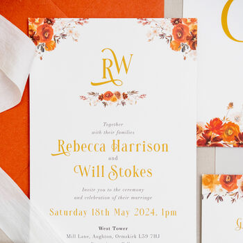 Burnt Orange Floral Wedding Invitation Set, 2 of 9