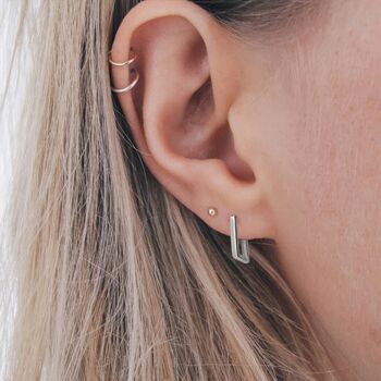Sterling Silver Rectangle Huggie Hoop Earrings, 2 of 8