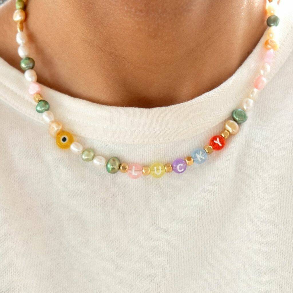 Molly Lucky 90s Style Pearl Beaded Coloured Necklace, 1 of 3
