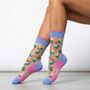 Floral Posy Combed Cotton Sheer Pop Socks In Blue, thumbnail 1 of 4