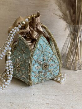Mint Green Velvet Potli/Wrist Bag, 3 of 6