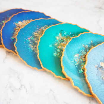 Blue Iridescent Geode Resin Coasters, 9 of 9