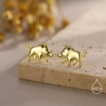 Sterling Silver Wild Boar Stud Earrings, 7 of 12