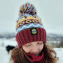 Claret And Blue Fairisle Reflective Super Bobble Hat, thumbnail 1 of 4