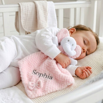 Personalised Pink Sherpa Blanket Elephant Comforter Set, 6 of 9