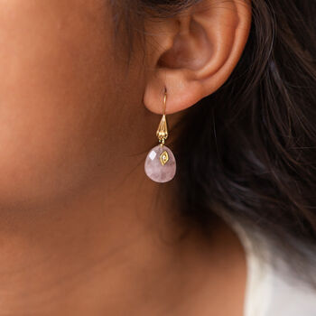 Gold Plated Apatite And Rose Quartz Drop Earrings, 4 of 7