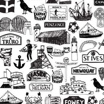 Cornwall Illustrated Black And White Print, 8 of 9