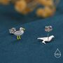 Mismatched Seagull And Pigeon Stud Earrings In Sterling Silver, thumbnail 5 of 12