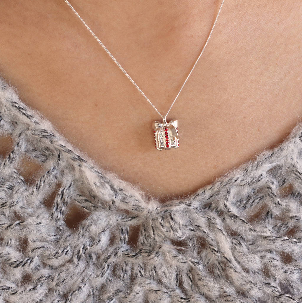 Sterling Silver Christmas Present Necklace By Lushchic x Jewellery