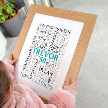 Personalised 50th Birthday Word Art Portrait Print, 2 of 12