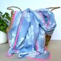 Tropical Leaf Scarf With Border In Denim Blue, thumbnail 1 of 4