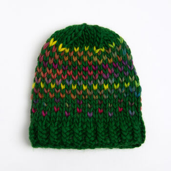 Ellie Easy Rainbow Forest Green Hat Knitting Kit, 2 of 5