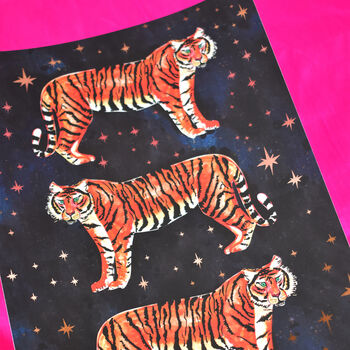 Navy Tiger Foiled Art Print, 2 of 6