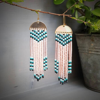'Jay' Hand Beaded Feather Inspired Earrings, 2 of 5