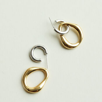 Gold And Silver Double Link Hoop Earrings In A Box, 3 of 5