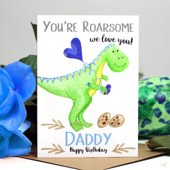 Personalised Dinosaur 'Love You' Blue Birthday Card, 2 of 6