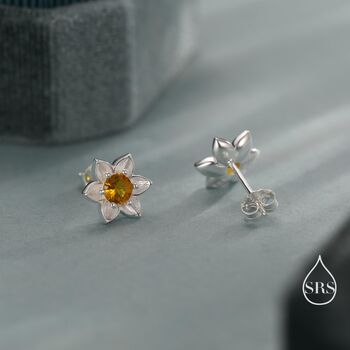 Sterling Silver Daffodil Cz Stud Earrings, 5 of 11