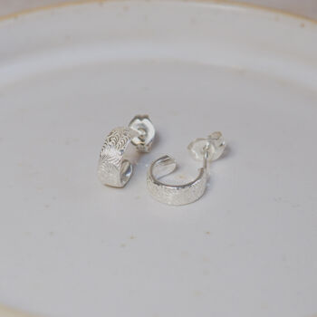 Sterling Silver Mini Huggie Lace Hoop Earrings, 2 of 3