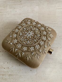 Gold Raw Silk Mandala Design Square Clutch Bag, 2 of 9