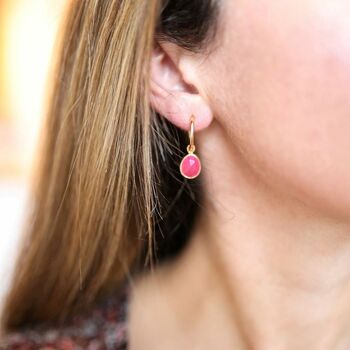 Manhattan Gold Plated And Fuchsia Chalcedony Earrings, 2 of 4