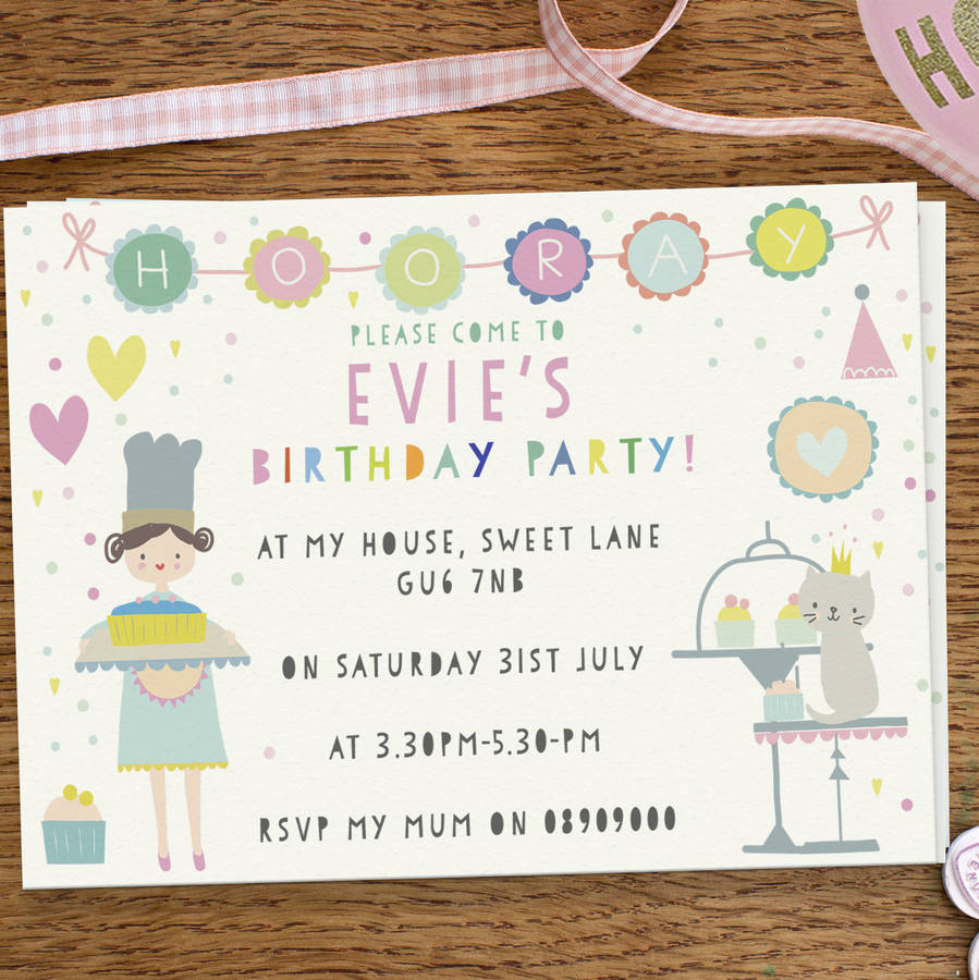 girl's birthday party invitations 'cute cake day' by lily summery