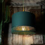 Hunter Green Cotton Lampshades With Gold Or Copper Lining And Green Fringing, thumbnail 3 of 12