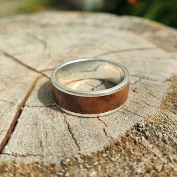 Silver And European Walnut Inlay Ring Coated, 5 of 7