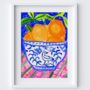 Bowl Of Oranges Table Scene Art Print Watercolour Pastel Poster, thumbnail 3 of 4