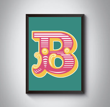 B Letter Bold Carnival Initial Art Print Circus Print, 4 of 4