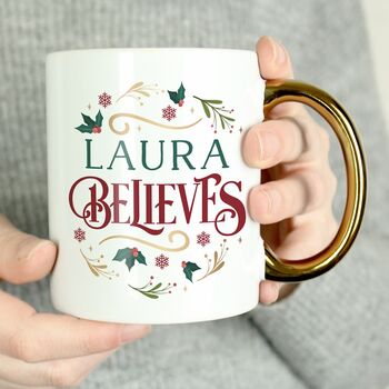 Personalised Believes In Christmas Gold Handled Mug, 2 of 2