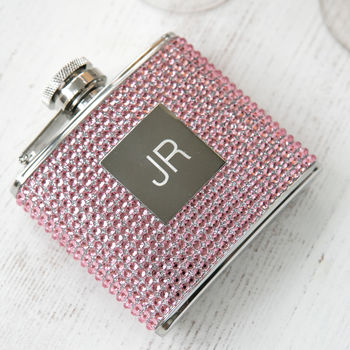Personalised Monogram Diamante Hip Flask With Funnel, 3 of 5