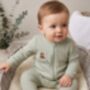 Personalised Baby Zip Sleepsuit – Embroidered Baby Grow With Name – Newborn Gift In 10 Colours, thumbnail 1 of 12