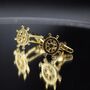 Ship Wheel Gold Cufflinks Gift For Men 316 L Stainless Steel Nautical Accessory, thumbnail 1 of 5