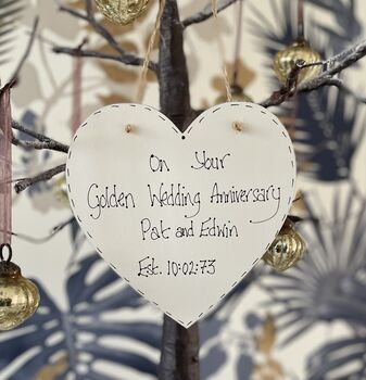 Personalised Golden Wedding Anniversary Gift Heart, 2 of 4