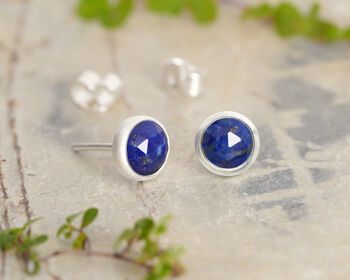 Lapis Lazuli Stud Earring In Sterling Silver, 2 of 4