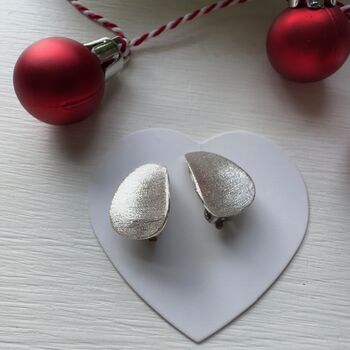 Clip On Triangle Textured Matt Silver Earrings, 2 of 7