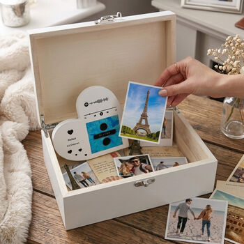 Personalised Couples Photo White Wooden Keepsake Memory Box, 3 of 12